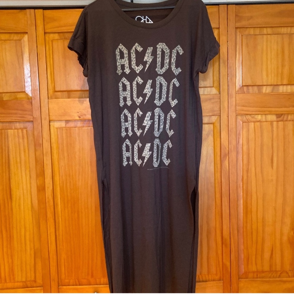 Chaser ACDC Long T-shirt Dress Size Large 100% Cotton Side Splits, bikini cover.